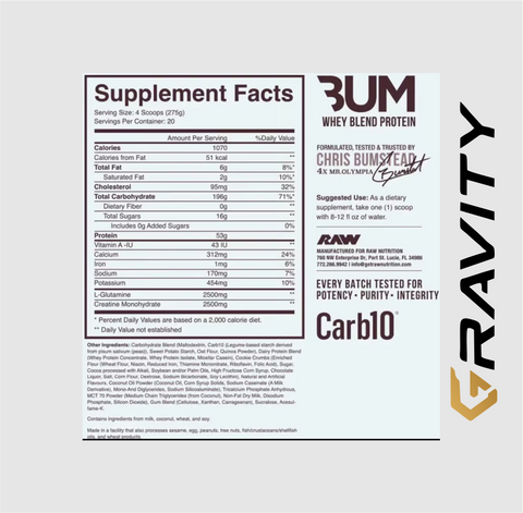 RAW Nutrition CBUM Mass Gainer nutrition information